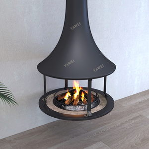 Cheminée suspendue centrale sur mesure, poêle moderne en bois avec bouclier en verre rond pour la maison - Product Image 2