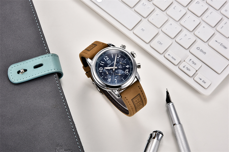 New BENYAR Top Brand Leather Men Quartz Wristwatches Waterproof Chronograph Men Sports Watch for Men Reloj hombre