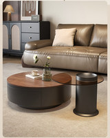 Table basse ronde gigogne en noyer avec tiroir de rangement, table d'appoint en verre, style moderne et minimaliste, pour salon, décoration intérieure, article d'ameublement