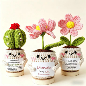 <span class=keywords><strong>Cactus</strong></span> en maceta en miniatura, tejido a mano, transfronterizo, con flores de hilo de lana, que transmiten emociones positivas, decoración de primavera - Product Image 2