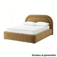 Lit double minimaliste italien en velours plissé luxueux et confortable, avec cadre en bois massif, lit bas pour petits espaces