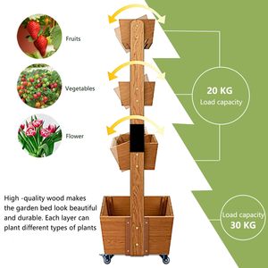Fioriera verticale in legno a 4 livelli con ruote interne/esterne da giardino rialzate per <span class=keywords><strong>balcone</strong></span> vasi da giardinaggio per verdure - Product Image 3