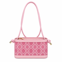 Tas Selempang Motif Anyaman Warna Pink Mawar Trendi, Kulit Sapi Lembut, Tas Tangan Kasual Elegan untuk Pesta Pernikahan Prom