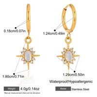 Pendientes de Aro Colgantes de Acero Inoxidable al por Mayor, Antideslustre, Impermeables, con Diseño de Sol y Piedra Lunar Dorada para Mujer