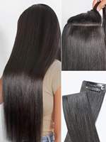 Extensiones de Cabello Natural Chino con Clip, Puntas Gruesas, Color Marrón Oscuro, Extensiones de Cabello Remy, Postizos para Trenzas de Cabello Virgen