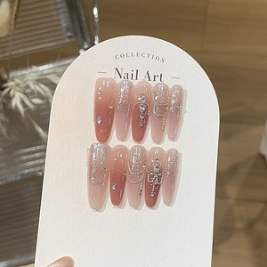 <span class=keywords><strong>Uñas</strong></span> postizas estilo francés <span class=keywords><strong>con</strong></span> degradado <span class=keywords><strong>rosa</strong></span> suave y brillante, <span class=keywords><strong>con</strong></span> diamantes plateados, de ABS, cobertura completa. - Product Image 3