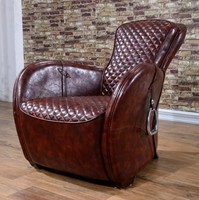 Fauteuil de salon individuel en cuir de vachette style rétro industriel, type selle de cheval, en chêne, pour une relaxation optimale