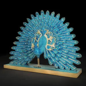 รูปปั้นนกยูงโลหะประดับบ้าน,รูปปั้นนกยูงสีบรอนซ์สีน้ำเงิน - Product Image 2