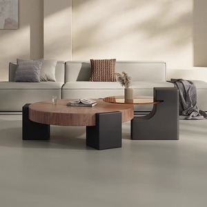 Walnut Round <b>Coffee</b> <b>Table</b> Modern Living Room Furniture <b>Small</b> Apartment Design - Product Image 3