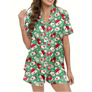 Conjunto de <span class=keywords><strong>Pijama</strong></span> de Dos Piezas para Mujer, Tejido Suave de Verano, Manga Corta, Diseño a Cuadros, Poliéster Satinado, Cintura Elástica, Transpirable - Product Image 5