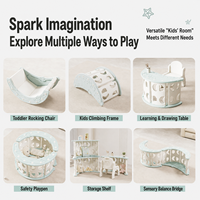 Set Permainan Anak Bertema Laut Modular Multifungsi, Bingkai Panjat Plastik, Perosotan, Ayunan, Meja Playpen, Indoor Montessori