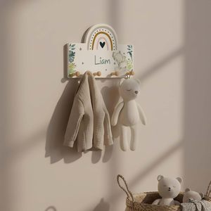 <span class=keywords><strong>Porte</strong></span>-<span class=keywords><strong>manteau</strong></span> mural personnalisé pour enfants Kidsmood <span class=keywords><strong>avec</strong></span> 4 crochets <span class=keywords><strong>en</strong></span> <span class=keywords><strong>bois</strong></span>, motif éléphant arc-<span class=keywords><strong>en</strong></span>-ciel pour chambre de bébé/tout-petit [40x27,5 cm] - Product Image 6