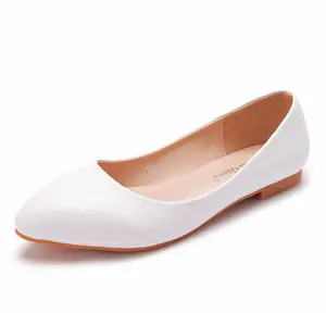 Leisure comfortable ballet flats high quality customized pu leather shoes white wedding ladies flat shoes