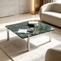 Table basse ronde de luxe en marbre naturel vert, table centrale moderne pour salon avec pieds en acier inoxydable