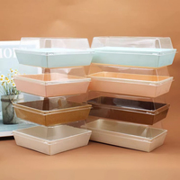 Boîte de boulangerie en plastique et papier avec couvercle transparent pour sandwichs, mochi, pâtisseries, gâteaux, desserts, plats à emporter, aliments cuits, emballages de vente au détail