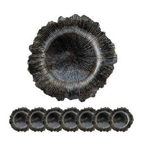 Ensemble de 8 assiettes rondes en plastique, style réflecteur noir pour fêtes d'anniversaire, décorations de table de fête fabriquées à la machine - Product Image 4