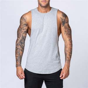 95% coton 5% Spandex sans manches vêtements de sport Singlet grande taille entraînement Fitness gilet Gym débardeur pour hommes - Product Image 3