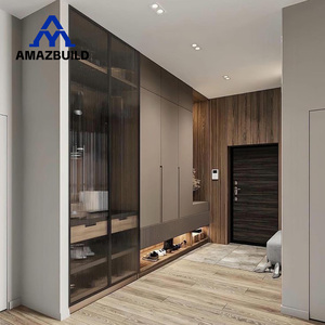 AMAZBUILD Lumière Maison de Luxe Armoires Personnalisées <span class=keywords><strong>Couloir</strong></span> Placard <span class=keywords><strong>Armoire</strong></span> en Bois avec Portes en Verre Cannelé - Product Image 1