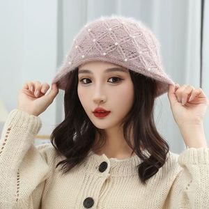 หมวกไหมพรมถักลายมุก หมวกเบเร่ต์อุ่นๆ สำหรับผู้หญิง สไตล์ลำลอง ฤดูใบไม้ร่วง ฤดูหนาว - Product Image 2