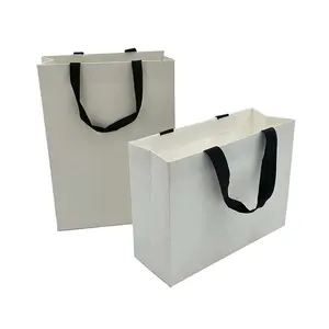 Factory 2024 Hot Sale Custom Logo Cardboard Packaging White Black Luxury Gift Shopping Jewelry Paper Bag With Handles