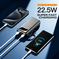 Batterie externe portable grande capacité avec affichage numérique, charge rapide PD22.5W, 10000-30000mAh, avec cordon pour téléphones – Offre Spéciale