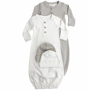 Oganic Cotton <strong>Newborn</strong> Baby Girl Boy Sleeping <strong>Dressing</strong> <strong>Gown</strong> with Hat - Product Image 1