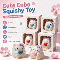 Jouet Squishy Chat Blanc Mignon en Forme de Cœur, Patte Avant Enveloppant un Cœur 3D, Rebond Lent, Anti-Stress