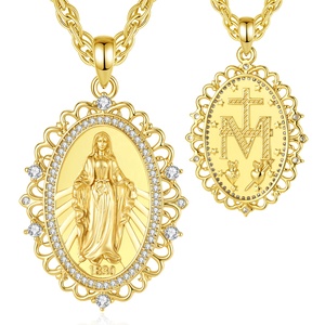 Venta al por mayor: Collar con colgante de la Medalla Milagrosa chapado en oro de 24K, Virgen María, con piedra de circonita cúbica, el mejor regalo para el Día de la <span class=keywords><strong>Madre</strong></span>. - Product Image 1