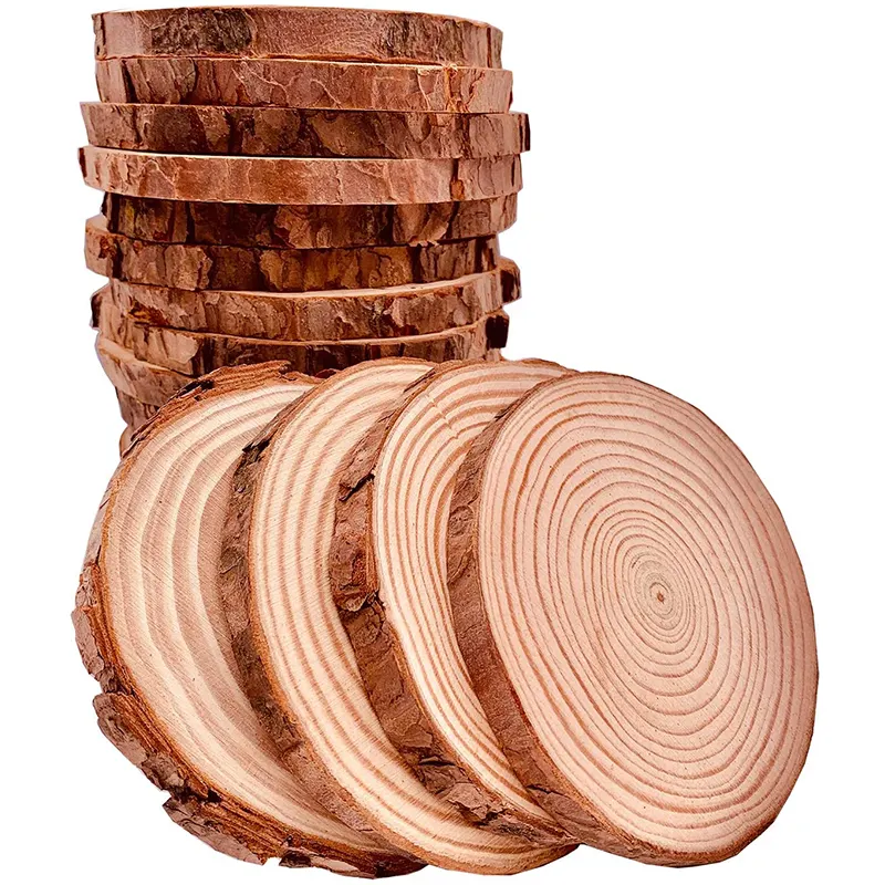Wholesale Natural Unfinished Predrilled Tree Slices Wooden Craft Wood Slices With Barks for DIY