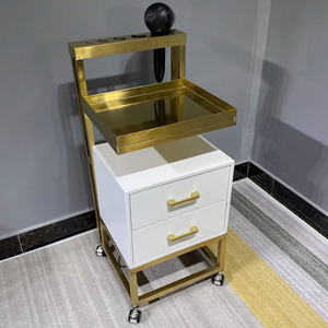 รถเข็นทำผมสแตนเลสหรูหราสีขาวทอง สำหรับร้านเสริมสวย  4 ล้อ ทนทาน ใช้งานง่าย - Product Image 4