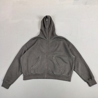 Hoodie vierge personnalisable pour marque de streetwear, avec impression délavée à l'acide, style vintage et fermeture éclair à strass