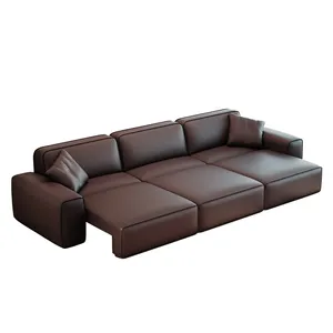 2024 YOUTAI Modern Simple Import Black Cow Genuine Leather Big Sofa Electric Expandable Sofa Bed