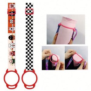 Custom Logo Printed Water Bottle <b>Lanyard</b> with Silicone Holder Ring Adjustable Neck Shoulder Strap for Walk Run Events - Product Image 1