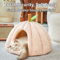 Lit pour chat en forme de citrouille semi-fermé, chaud et douillet pour l'hiver, maison-caverne en peluche ultra douce, nid confortable pour animaux de compagnie d'intérieur, pour chats et petits chiens, OEM ODM
