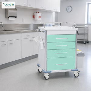 <span class=keywords><strong>Chariot</strong></span> médical d'hôpital à 4 tiroirs en acier avec verrouillage centralisé et poubelles intégrées - Product Image 6