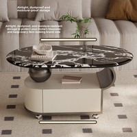Table basse ovale de style italien de luxe léger avec roulettes et tiroirs, table basse mobile pour salon