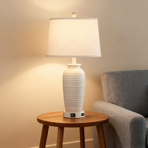 Lámpara de mesa de cerámica E27 LED con control táctil, cuida la vista, para dormitorio y sala de estar - Product Image 1