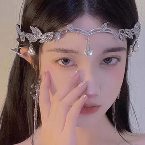 มงกุฎประดับศีรษะเจ้าสาวสไตล์ญี่ปุ่นเกาหลี รูปทรงใบไม้หยดน้ำ ประดับคริสตัลเต็มชิ้น ดีไซน์สวยดุจเทพธิดา - Product Image 1