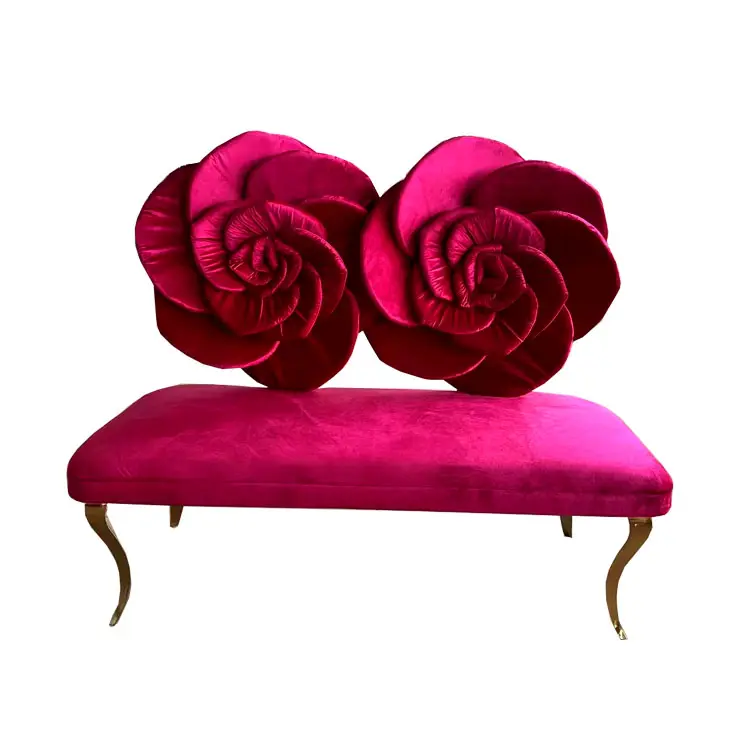 Factory Price Hot Sale Luxury Wedding Use Rose Red Velvet Flowers Love Seat Sofa For Sale