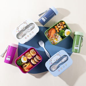 Lonchera infantil de dibujos animados al por mayor de fábrica, lonchera bento de plástico de 1200 ml con botella de agua, lonchera de 3 compartimentos con juego de vaso para agua - Product Image 4