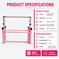 Barre de gymnastique pliable pour enfants en bois naturel, barre horizontale réglable en hauteur de 105 à 150 cm, cadre en acier thermolaqué