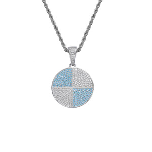 Blue disc pendant, hip hop men's and women's necklaces, <b>copper</b>-encrusted zircon color matching pendant. - Product Image 6