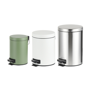 ที่เหยียบถังขยะ3L 5L สีขาวเงินสีเขียวใช้ในครัวห้องน้ำที่บ้านถังขยะสแตนเลสแบบกลม - Product Image 1