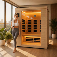 Ruang Sauna Kayu Pinus Putih Berkualitas Tinggi untuk 2-3 Orang, Inframerah Spektrum Penuh, Pemanas EMF Rendah, Mesin Terapi Relaksasi Spa Rumah