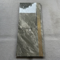 Carreaux de sol en porcelaine polie effet marbre gris doré antidérapants pour villa, intérieur de luxe, 470x1200mm, avec bord doré poli