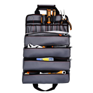 Sac à outils multi-poches avec 5 poches zippées, sac de rangement pour outils robuste et enroulable pour mécaniciens, électriciens et bricoleurs - Product Image 3