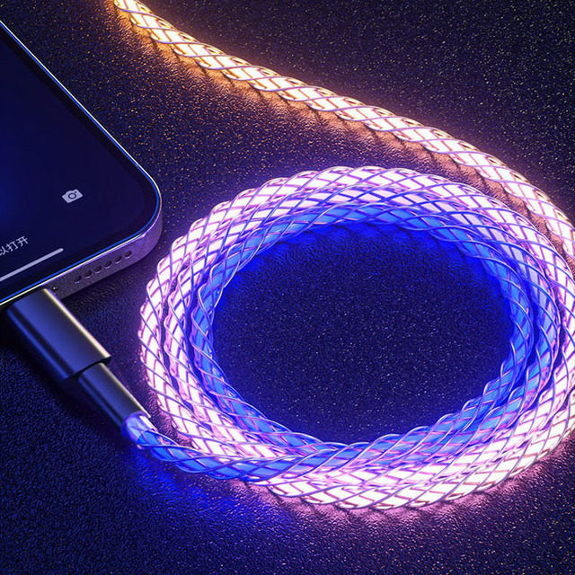 RGB Data Cable Light-emitting Breathing Gradient Super Fast Charge Suitable for Apple Micro Type-C Data LED Charging Data Line