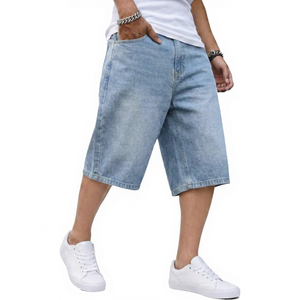 Shorts en jean délavé pour homme, taille mi-haute, coupe décontractée, jambe droite, braguette zippée, idéal pour l'été - Product Image 1