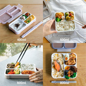 Lonchera portátil de plástico con tres compartimentos, a prueba de fugas, estilo bento, para ventas en paquete. - Product Image 5