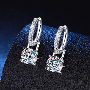 Pendientes de Aro de Plata 925 con Moissanita Redonda de 2CT VVS1 GRA, Joyería de Moda para Mujer, Dos Formas de Usar - Product Image 6